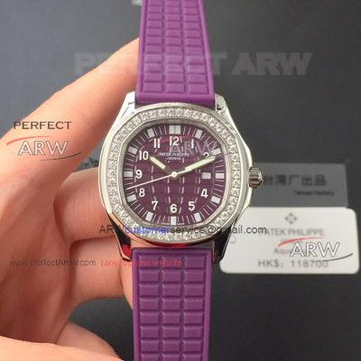 Perfect Replica Patek Philippe Aquanaut 5067a Purple Dial Diamond Bezel Ladies Watch